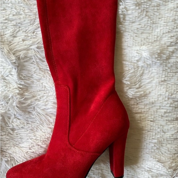 New womens Sz 6.5 over the knee high heels red suede sexy party boots - Picture 4 of 10